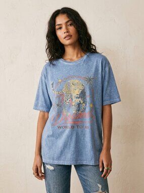 Zutter Dreamer World Tour Graphic Tee Blue Acid Wash Leopard Print Large